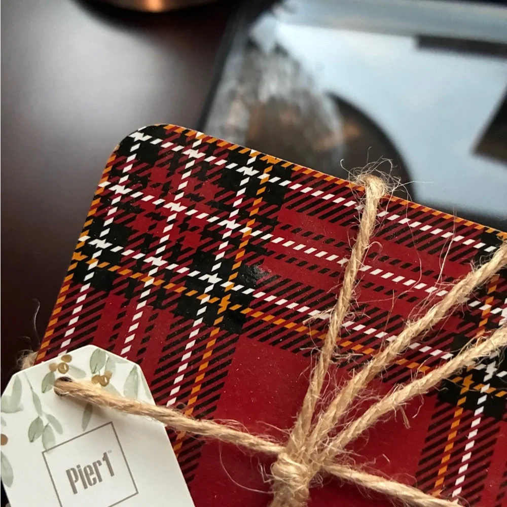 NWT! Pier 1 Red Plaid Coasters Set